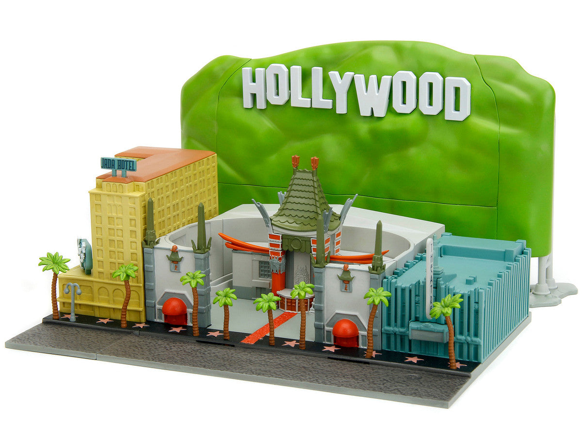 "Hollywood 100" Walk of Fame Diorama with Pink Convertible and Double-Decker Bus "Nano Scene" Series model by Jada by Jada