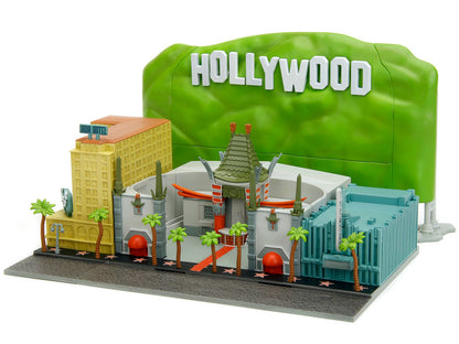 "Hollywood 100" Walk of Fame Diorama with Pink Convertible and Double-Decker Bus "Nano Scene" Series model by Jada by Jada