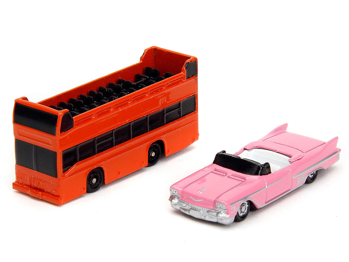 "Hollywood 100" Walk of Fame Diorama with Pink Convertible and Double-Decker Bus "Nano Scene" Series model by Jada by Jada