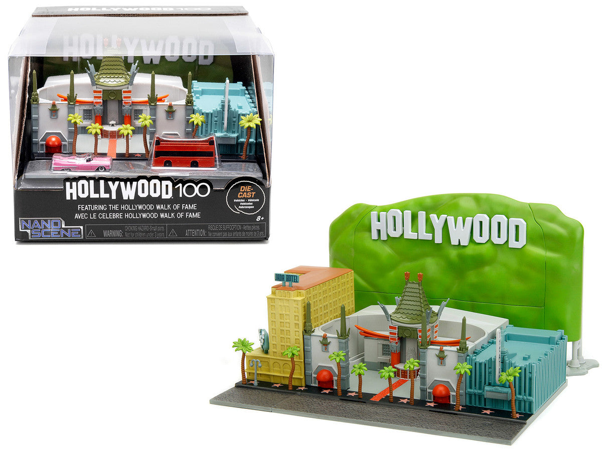 "Hollywood 100" Walk of Fame Diorama with Pink Convertible and Double-Decker Bus "Nano Scene" Series model by Jada by Jada