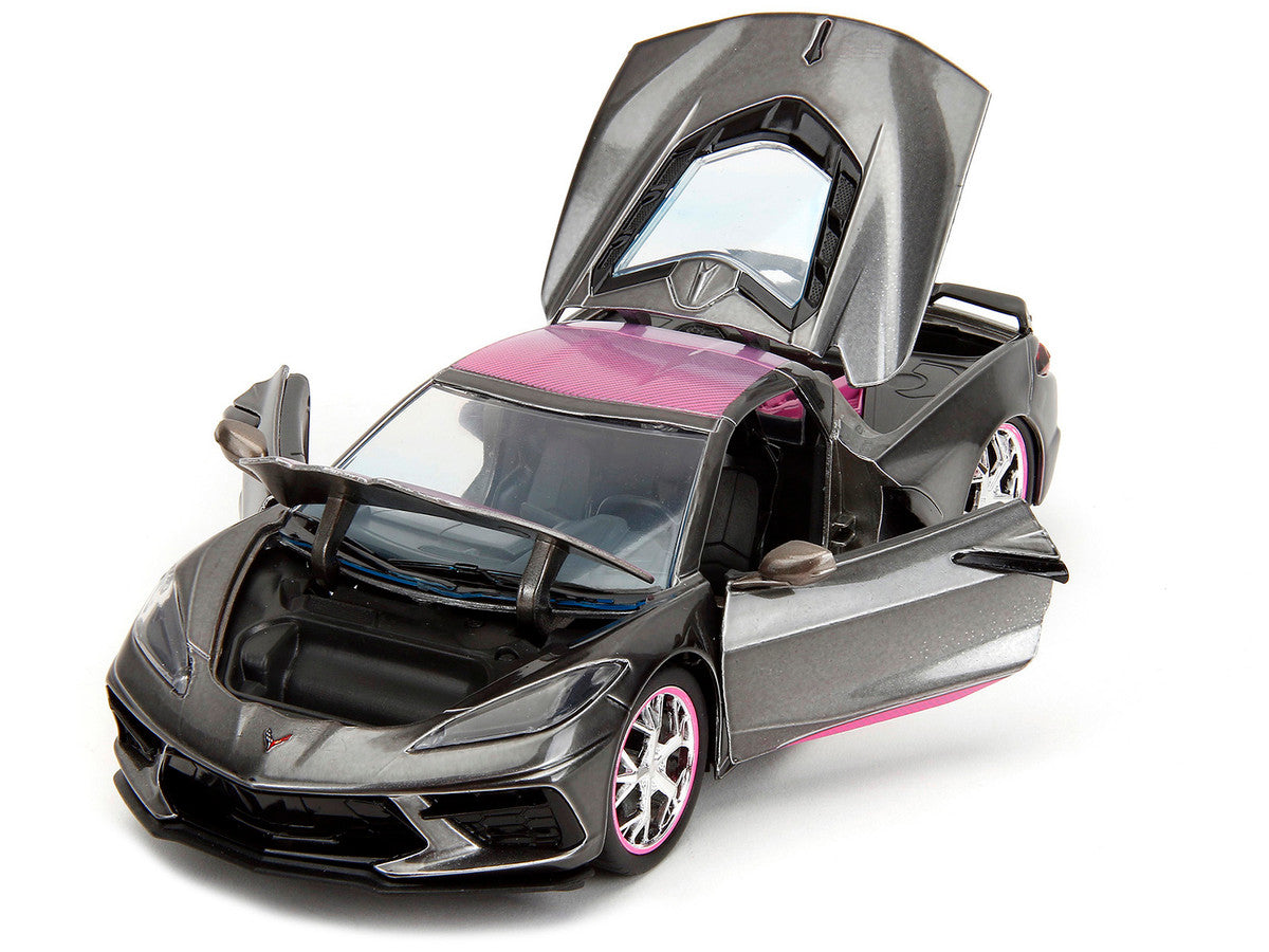 2020 Chevrolet Corvette Stingray Gray Metallic with Pink Carbon Hood and Top "Pink Slips" Series 1/24 Diecast Model Car by Jada by Jada