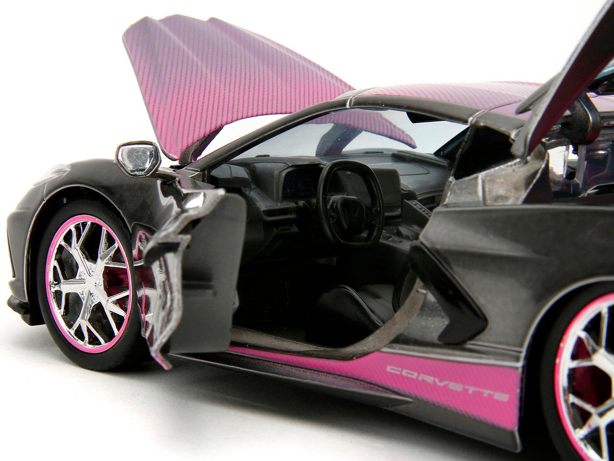 2020 Chevrolet Corvette Stingray Gray Metallic with Pink Carbon Hood and Top "Pink Slips" Series 1/24 Diecast Model Car by Jada by Jada