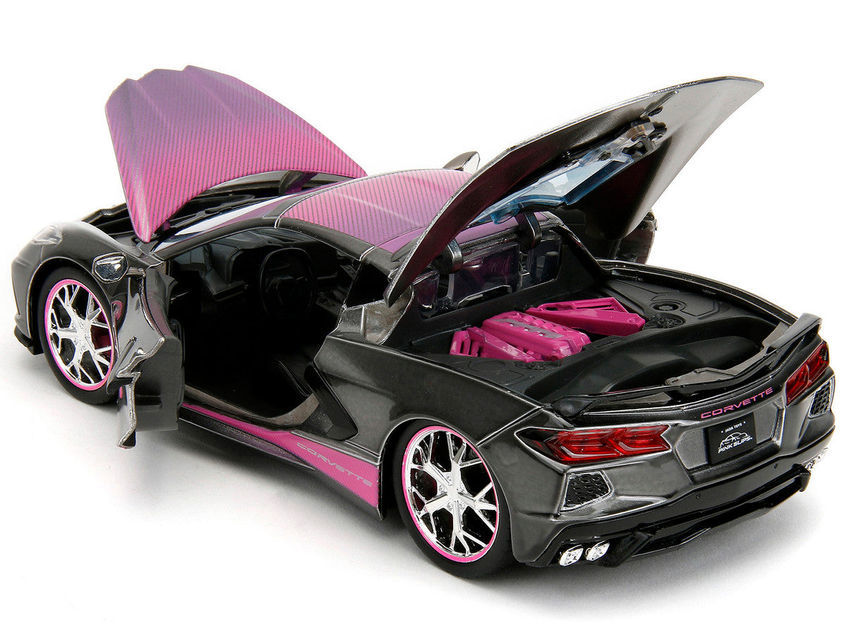 2020 Chevrolet Corvette Stingray Gray Metallic with Pink Carbon Hood and Top "Pink Slips" Series 1/24 Diecast Model Car by Jada by Jada