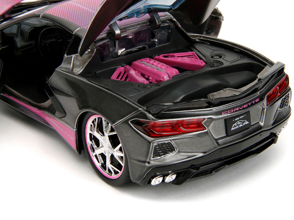2020 Chevrolet Corvette Stingray Gray Metallic with Pink Carbon Hood and Top "Pink Slips" Series 1/24 Diecast Model Car by Jada by Jada