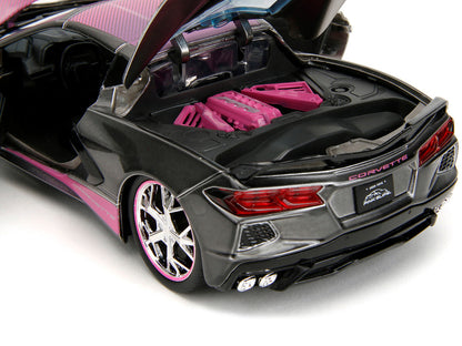 2020 Chevrolet Corvette Stingray Gray Metallic with Pink Carbon Hood and Top "Pink Slips" Series 1/24 Diecast Model Car by Jada by Jada