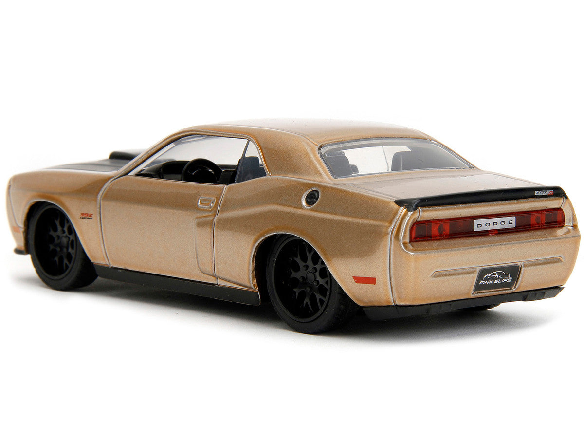 2012 Dodge Challenger SRT8 Gold Metallic with Black Hood "Pink Slips" Series 1/32 Diecast Model Car by Jada by Jada