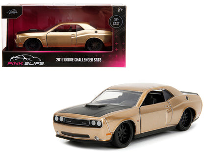 2012 Dodge Challenger SRT8 Gold Metallic with Black Hood "Pink Slips" Series 1/32 Diecast Model Car by Jada by Jada