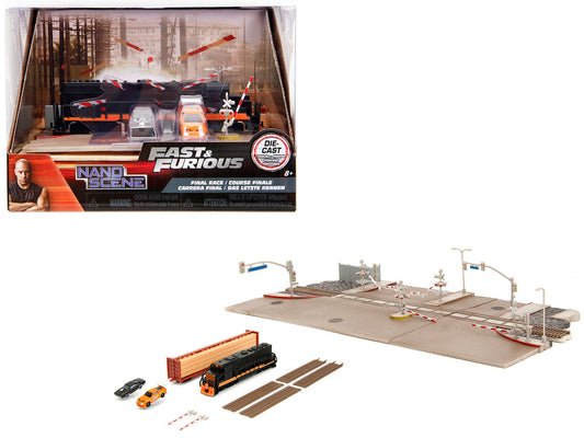 "Fast & Furious" Final Race Diorama with Toyota Supra Orange and Dodge Charger Black "Nano Scene" Series model by Jada by Jada