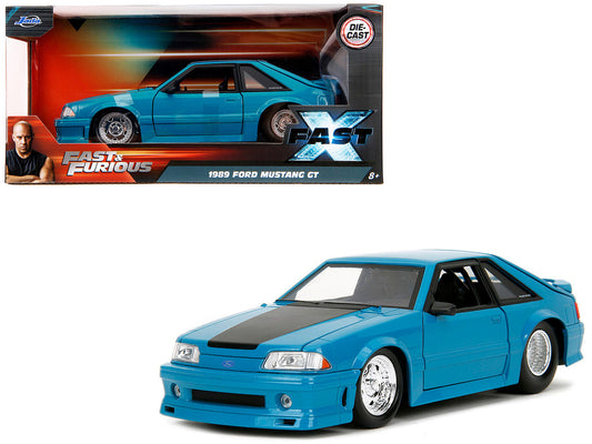 1989 Ford Mustang GT Blue with Black Hood Stripes "Fast & Furious" Series 1/24 Diecast Model Car by Jada by Jada