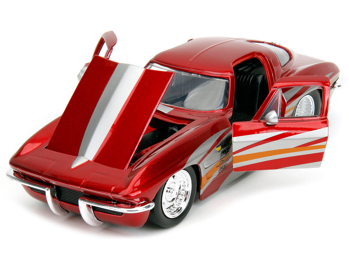 1963 Chevrolet Corvette Stingray Red Metallic with Silver Graphics "Bigtime Muscle" Series 1/24 Diecast Model Car by Jada by Jada