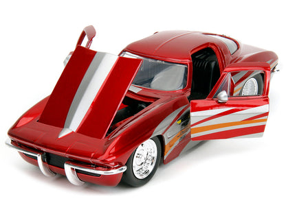 1963 Chevrolet Corvette Stingray Red Metallic with Silver Graphics "Bigtime Muscle" Series 1/24 Diecast Model Car by Jada by Jada