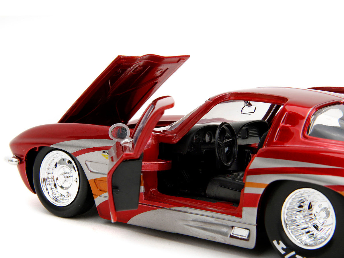 1963 Chevrolet Corvette Stingray Red Metallic with Silver Graphics "Bigtime Muscle" Series 1/24 Diecast Model Car by Jada by Jada
