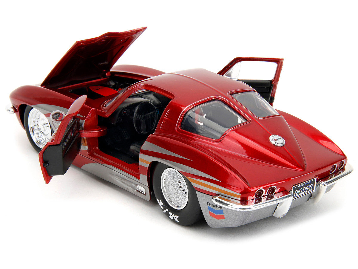 1963 Chevrolet Corvette Stingray Red Metallic with Silver Graphics "Bigtime Muscle" Series 1/24 Diecast Model Car by Jada by Jada