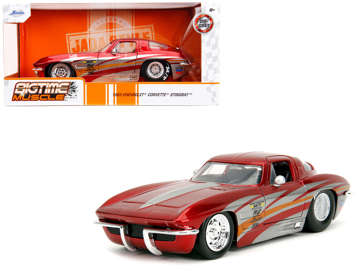 1963 Chevrolet Corvette Stingray Red Metallic with Silver Graphics "Bigtime Muscle" Series 1/24 Diecast Model Car by Jada by Jada