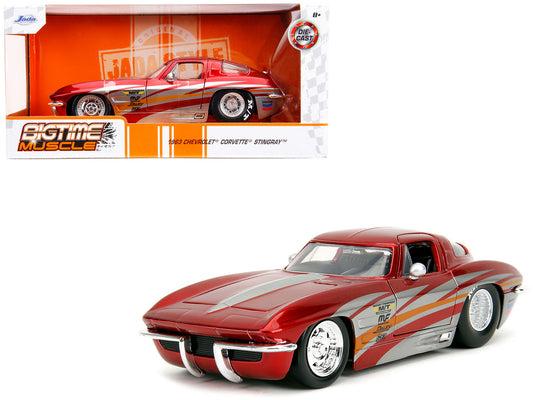 1963 Chevrolet Corvette Stingray Red Metallic with Silver Graphics "Bigtime Muscle" Series 1/24 Diecast Model Car by Jada by Jada