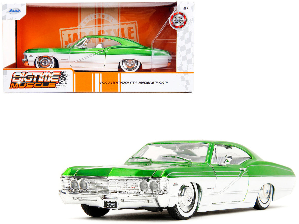 1967 Chevrolet Impala SS Green Metallic and White with White Interior "Bigtime Muscle" Series 1/24 Diecast Model Car by Jada by Jada