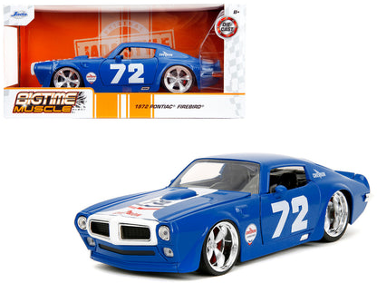 1972 Pontiac Firebird #72 Blue with White Stripe "Chevron" "Bigtime Muscle" Series 1/24 Diecast Model Car by Jada by Jada
