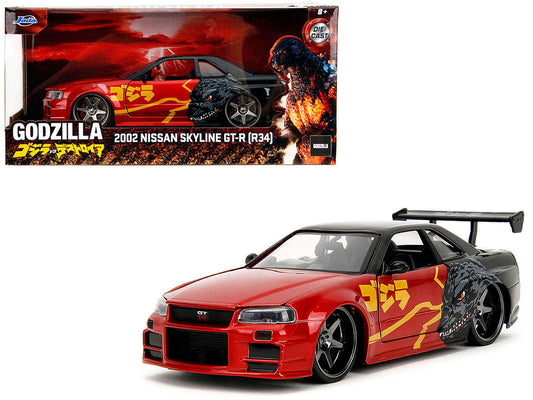2002 Nissan Skyline GT-R (R34) RHD (Right Hand Drive) Red Metallic and Black "Godzilla vs. Destoroyah" (1995) Movie "Hollywood Rides" Series 1/24 Diecast Model Car by Jada by Jada