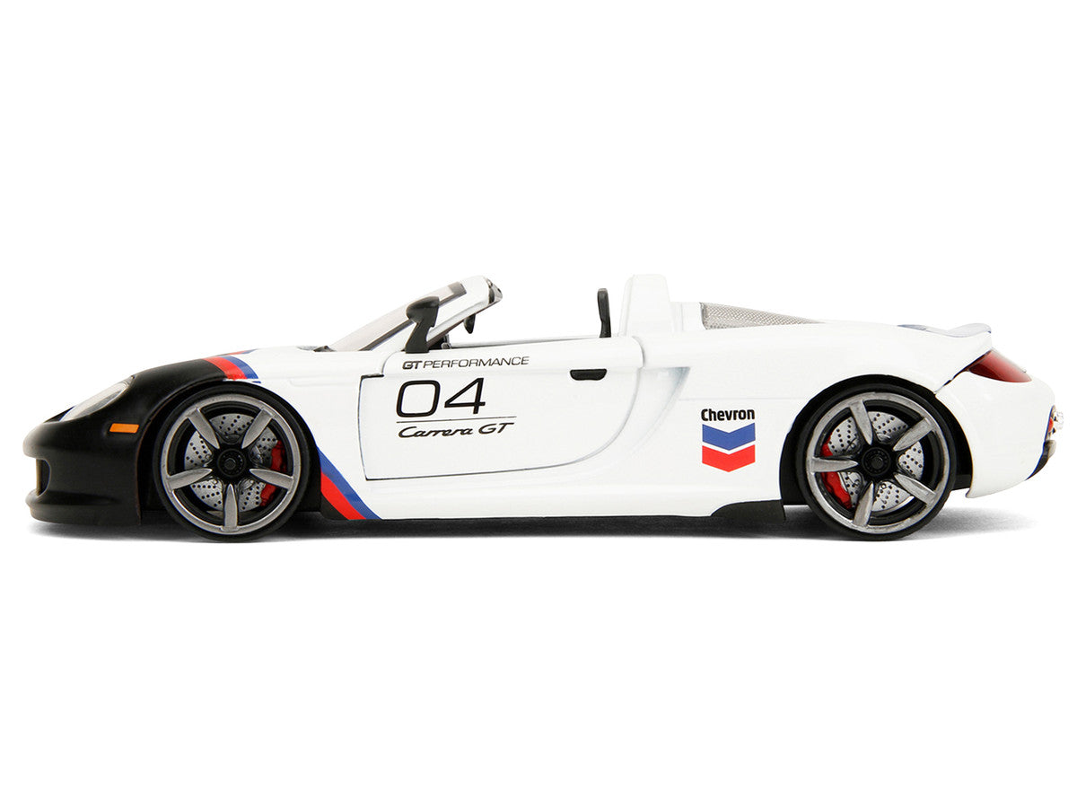 Porsche Carrera GT Convertible #04 "Chevron" White with Graphics "Hyper-Spec" Series 1/24 Diecast Model Car by Jada by Jada