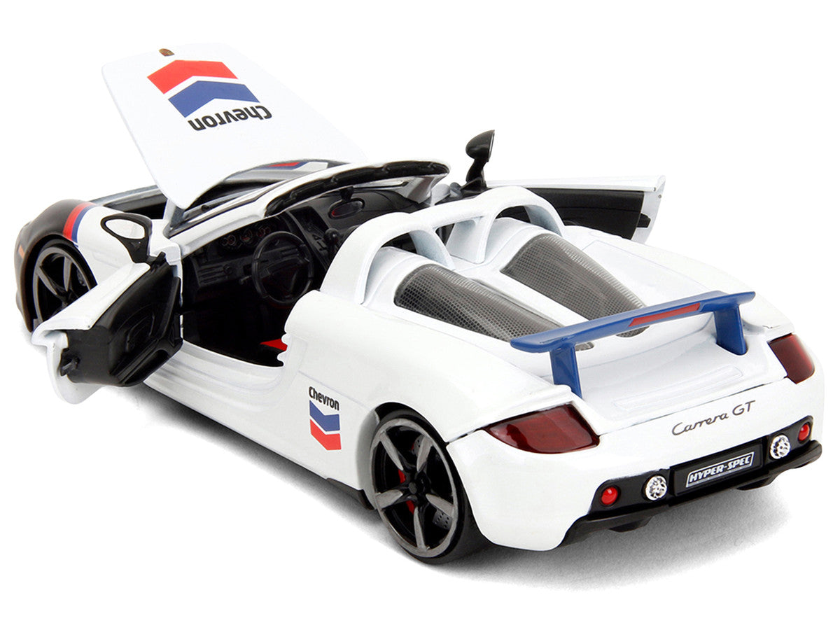 Porsche Carrera GT Convertible #04 "Chevron" White with Graphics "Hyper-Spec" Series 1/24 Diecast Model Car by Jada by Jada