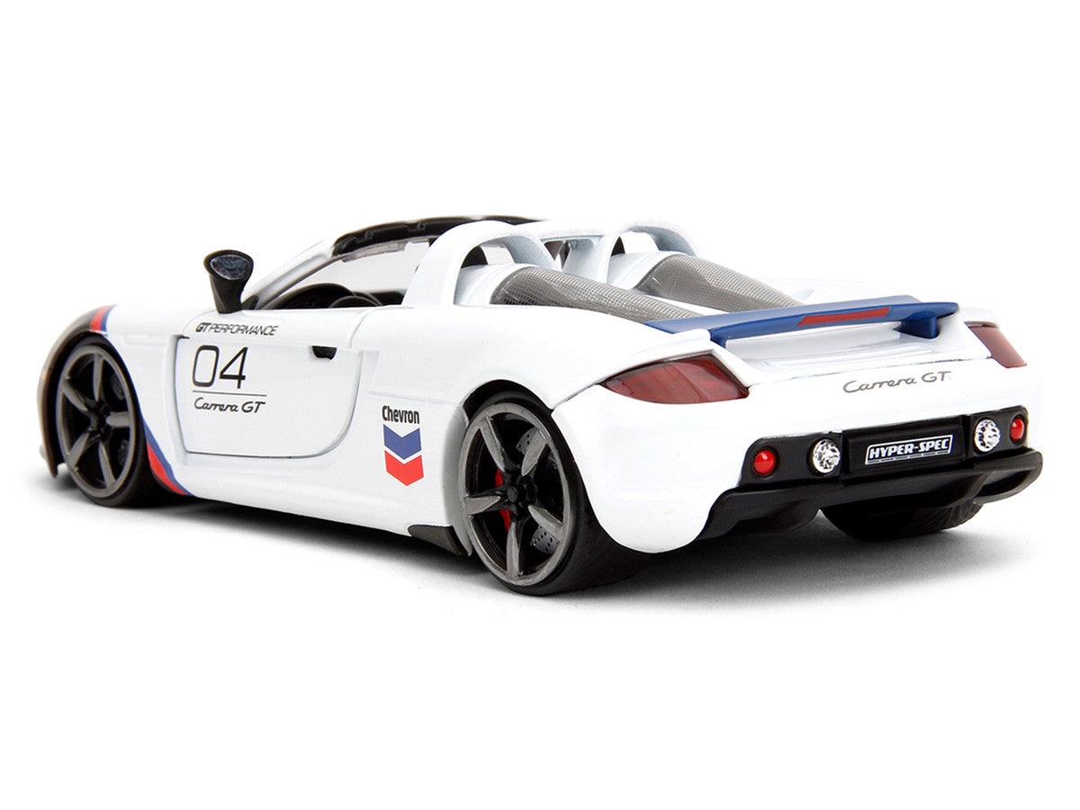 Porsche Carrera GT Convertible #04 "Chevron" White with Graphics "Hyper-Spec" Series 1/24 Diecast Model Car by Jada by Jada