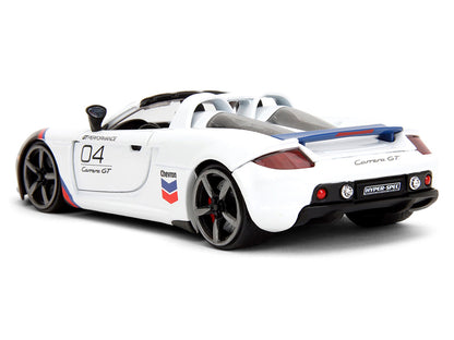 Porsche Carrera GT Convertible #04 "Chevron" White with Graphics "Hyper-Spec" Series 1/24 Diecast Model Car by Jada by Jada