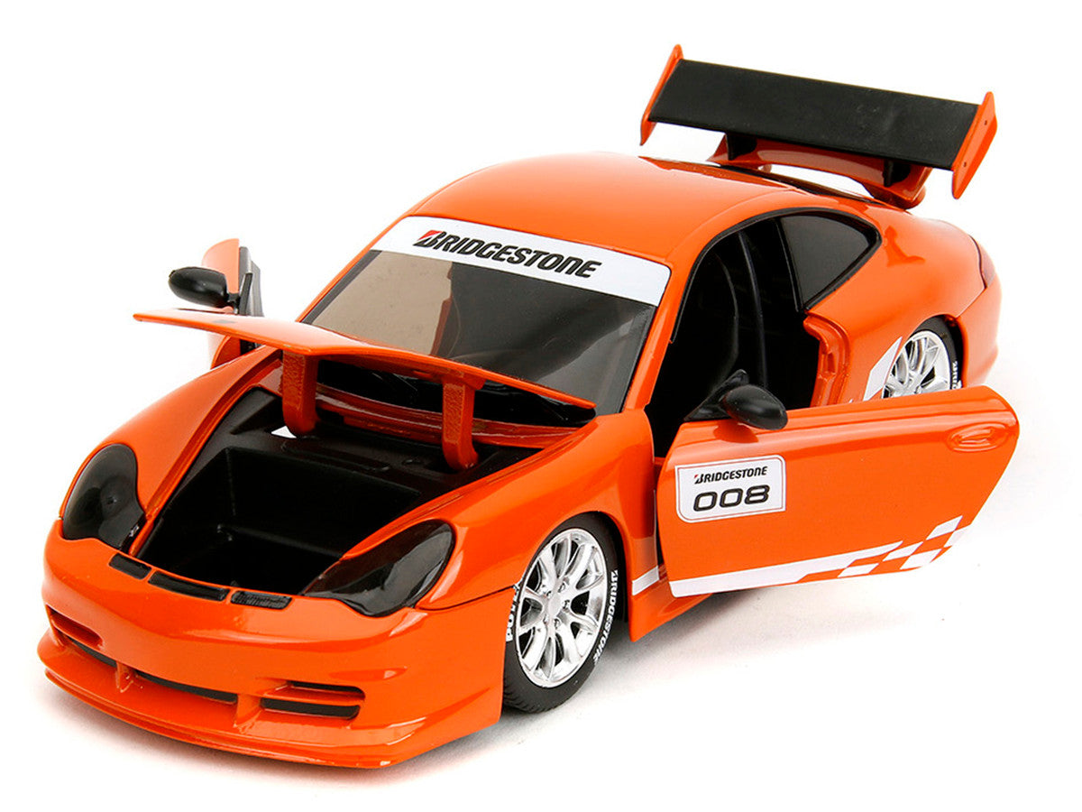 Porsche 911 GT3 RS (996) #008 "Bridgestone" Orange Metallic with White Graphics "Hyper-Spec" Series 1/24 Diecast Model Car by Jada by Jada