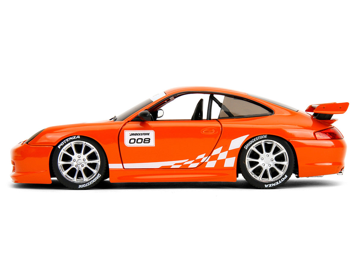 Porsche 911 GT3 RS (996) #008 "Bridgestone" Orange Metallic with White Graphics "Hyper-Spec" Series 1/24 Diecast Model Car by Jada by Jada