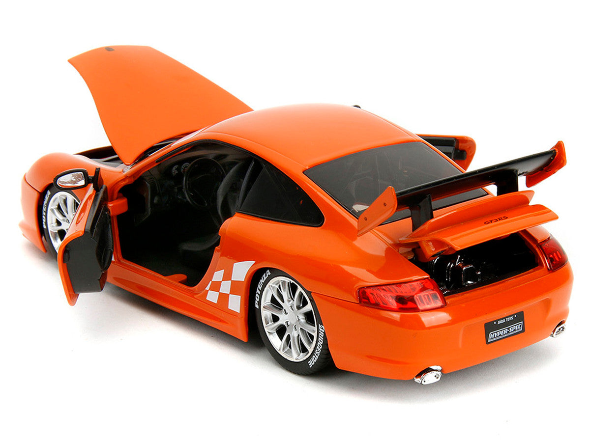 Porsche 911 GT3 RS (996) #008 "Bridgestone" Orange Metallic with White Graphics "Hyper-Spec" Series 1/24 Diecast Model Car by Jada by Jada