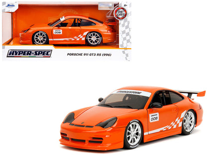 Porsche 911 GT3 RS (996) #008 "Bridgestone" Orange Metallic with White Graphics "Hyper-Spec" Series 1/24 Diecast Model Car by Jada by Jada