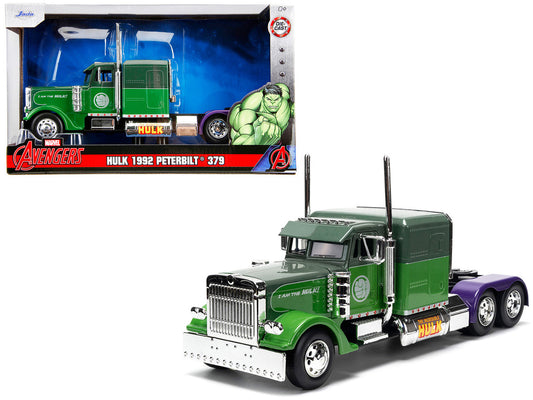 1992 Peterbilt 379 Truck Tractor Green Two-Tone and Purple "The Incredible Hulk" "Marvel Avengers" Series Diecast Model by Jada by Jada