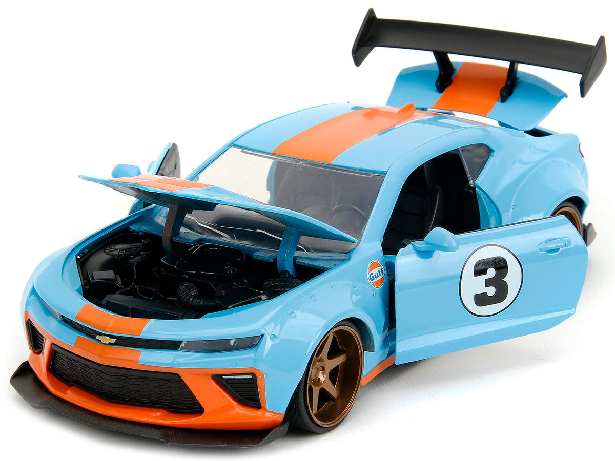 2016 Chevrolet Camaro Widebody #3 Light Blue with Orange Stripes "Gulf Oil" "Wide Body" Series 1/24 Diecast Model Car by Jada by Jada