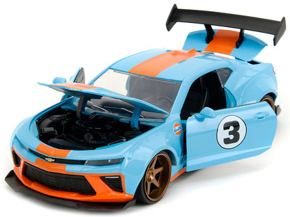 2016 Chevrolet Camaro Widebody #3 Light Blue with Orange Stripes "Gulf Oil" "Wide Body" Series 1/24 Diecast Model Car by Jada by Jada