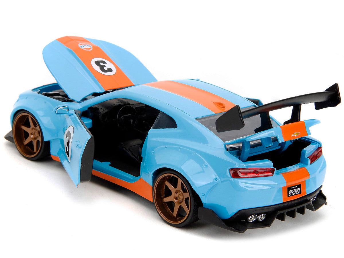 2016 Chevrolet Camaro Widebody #3 Light Blue with Orange Stripes "Gulf Oil" "Wide Body" Series 1/24 Diecast Model Car by Jada by Jada