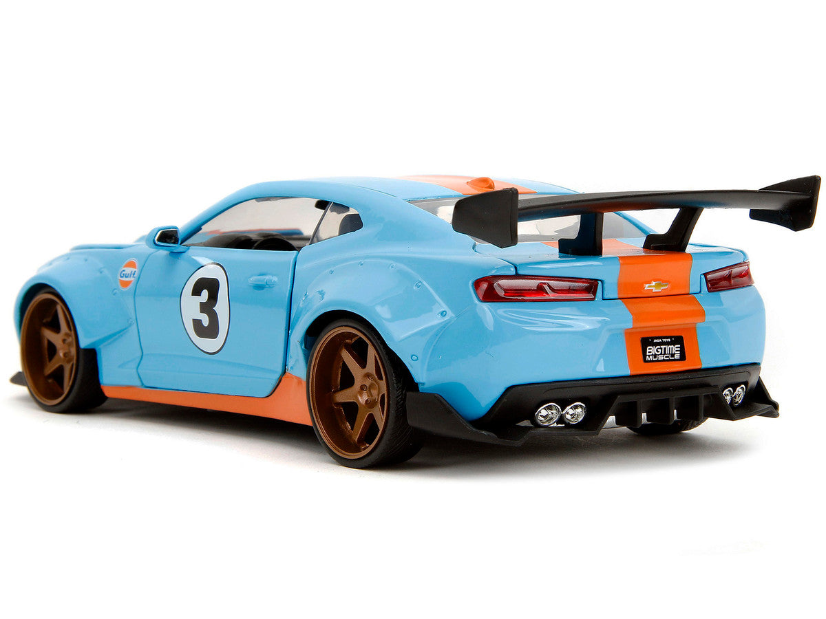 2016 Chevrolet Camaro Widebody #3 Light Blue with Orange Stripes "Gulf Oil" "Wide Body" Series 1/24 Diecast Model Car by Jada by Jada