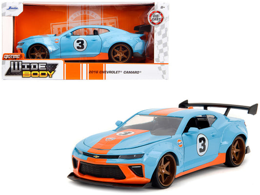2016 Chevrolet Camaro Widebody #3 Light Blue with Orange Stripes "Gulf Oil" "Wide Body" Series 1/24 Diecast Model Car by Jada by Jada