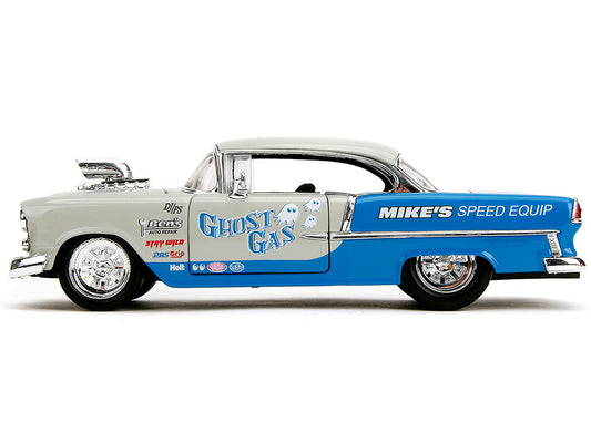 1955 Chevrolet Bel Air "Ghost Gas - Mike's Speed Equip" Light Gray and Blue "Bigtime Muscle" Series 1/24 Diecast Model Car by Jada by Jada