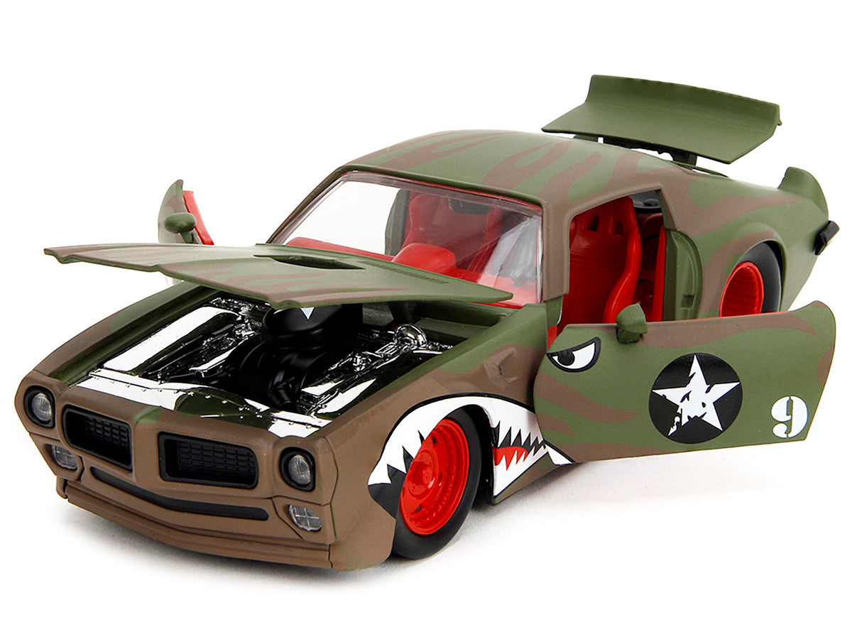 1972 Pontiac Firebird #9 Green Camouflage Flames with Graphics and Red Interior "Bigtime Muscle" Series 1/24 Diecast Model Car by Jada by Jada