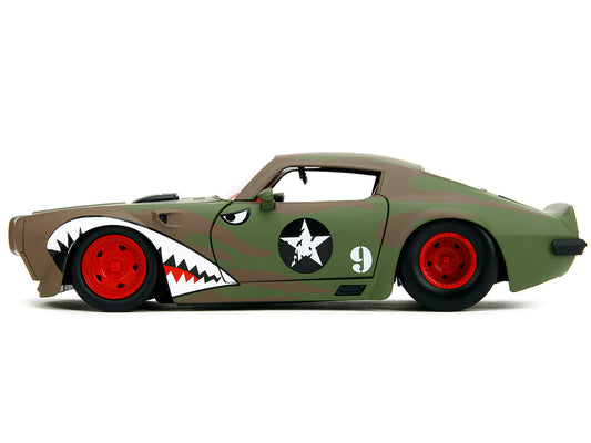 1972 Pontiac Firebird #9 Green Camouflage Flames with Graphics and Red Interior "Bigtime Muscle" Series 1/24 Diecast Model Car by Jada by Jada