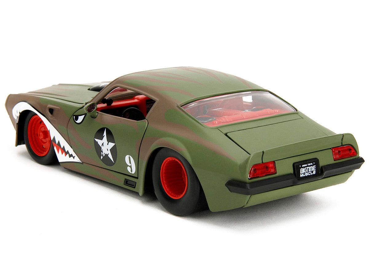 1972 Pontiac Firebird #9 Green Camouflage Flames with Graphics and Red Interior "Bigtime Muscle" Series 1/24 Diecast Model Car by Jada by Jada