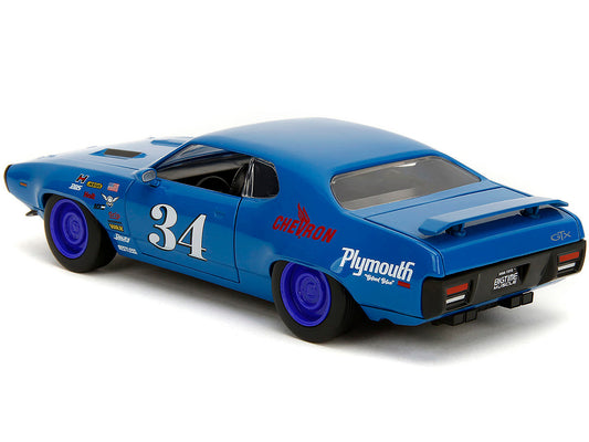 1972 Plymouth GTX #34 Blue with Graphics "Bigtime Muscle" Series 1/24 Diecast Model Car by Jada by Jada
