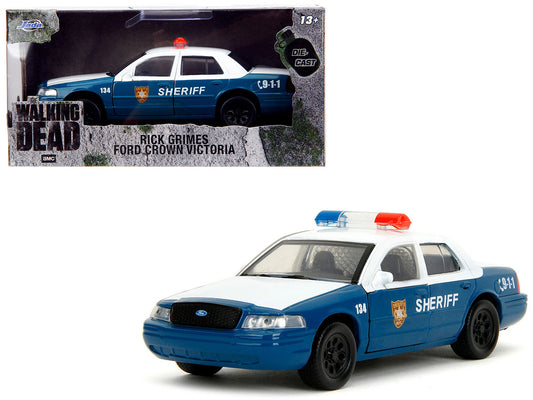 Rick Grimes' Ford Crown Victoria "Sheriff" Blue and White "The Walking Dead" (2010-2022) TV Series "Hollywood Rides" Series 1/32 Diecast Model Car by Jada by Jada
