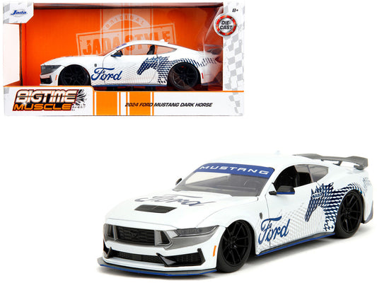 2024 Ford Mustang Dark Horse White with "Mustang Horse Graphics" "Bigtime Muscle" Series 1/24 Diecast Model Car by Jada by Jada