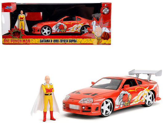 1995 Toyota Supra Red with Graphics and Saitama Diecast Figure "One Punch Man" (2015-2019) TV Series 1/24 Diecast Model by Jada by Jada