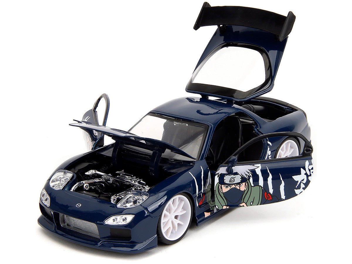 1993 Mazda RX-7 Dark Blue with Graphics and Kakashi Hatake Diecast Figure "Naruto Shippuden" (2009-2017) TV Series "Anime Hollywood Rides" Series 1/24 Diecast Model Car by Jada by Jada
