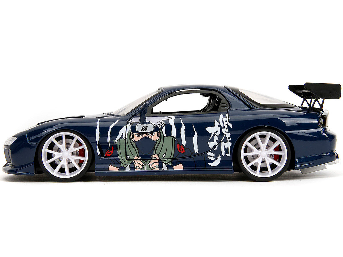 1993 Mazda RX-7 Dark Blue with Graphics and Kakashi Hatake Diecast Figure "Naruto Shippuden" (2009-2017) TV Series "Anime Hollywood Rides" Series 1/24 Diecast Model Car by Jada by Jada