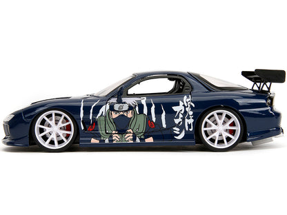 1993 Mazda RX-7 Dark Blue with Graphics and Kakashi Hatake Diecast Figure "Naruto Shippuden" (2009-2017) TV Series "Anime Hollywood Rides" Series 1/24 Diecast Model Car by Jada by Jada