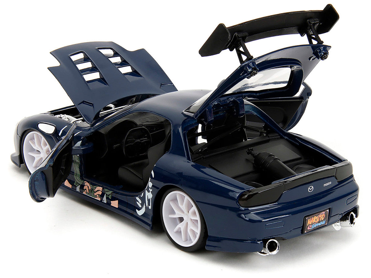 1993 Mazda RX-7 Dark Blue with Graphics and Kakashi Hatake Diecast Figure "Naruto Shippuden" (2009-2017) TV Series "Anime Hollywood Rides" Series 1/24 Diecast Model Car by Jada by Jada