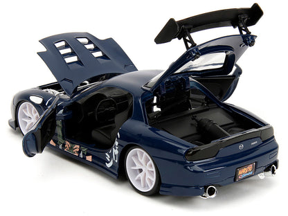1993 Mazda RX-7 Dark Blue with Graphics and Kakashi Hatake Diecast Figure "Naruto Shippuden" (2009-2017) TV Series "Anime Hollywood Rides" Series 1/24 Diecast Model Car by Jada by Jada