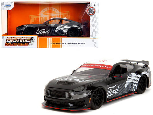 2024 Ford Mustang Dark Horse Black with White Top and "Mustang Horse Graphics" "Bigtime Muscle" Series 1/24 Diecast Model Car by Jada by Jada